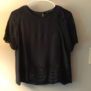 Navy blue silk-like top
